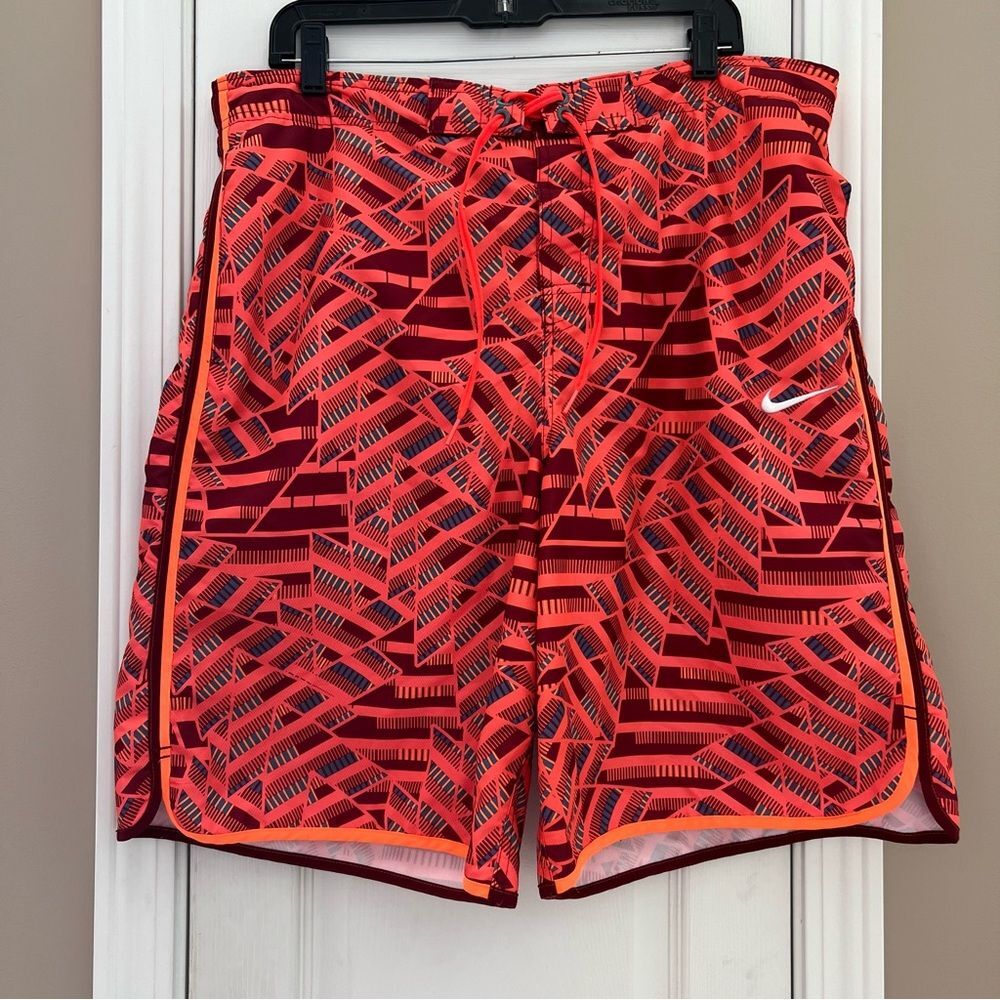Nike Red & Orange Geometric Board Shorts/Swim Trunks Size XL